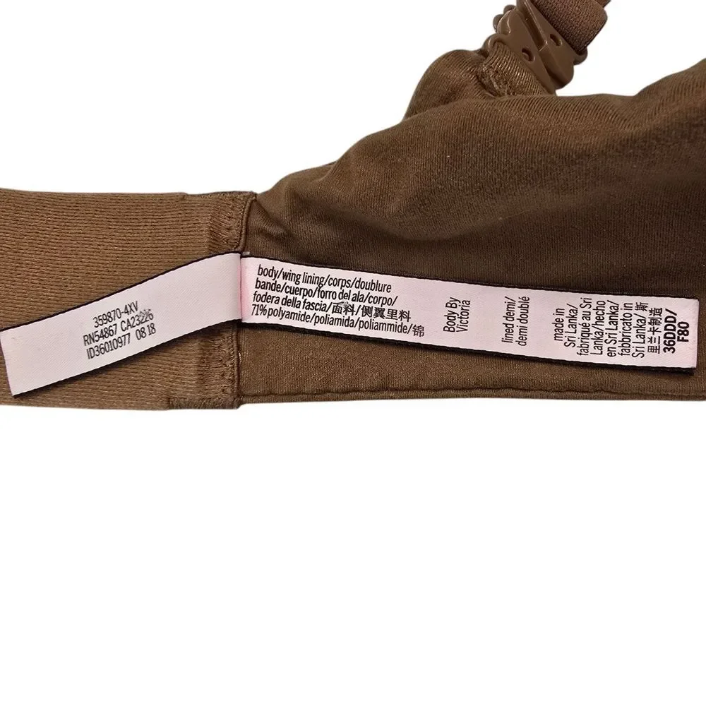 Victoria's Secret Bra Womens 36DDD Brown Polyamide‎ Lined Demi Body By Victoria